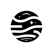 Abstract Celestial Black and White Circular Composition with Wavy Lines, Stars, and Minimalist Aesthetic. vector