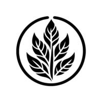Minimalist Botanical A Black and White Emblem of a Branch with Leaves Enclosed in a Circle, Emphasizing Nature. vector