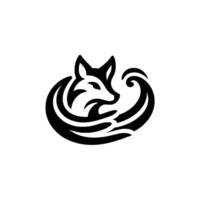 Minimalist Black and White of a Fox, Curled into a Circular with Flowing, Decorative Elements vector
