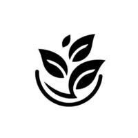 Simple Black White Stylized Leaf Cluster Growing within a Curved, Bowllike Structure, Evoking Nature Growth. vector