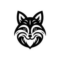 A symmetrical, stylized illustration of a foxs head in black and white, featuring geometric shapes for a modern aesthetic. vector