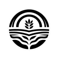 Abstract black and white featuring a wheat emblem within a stylized circular frame, emphasizing nature and organic forms. vector