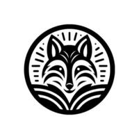 Stylized Black and White Fox in Circle, Featuring Geometric and Decorative Radial Lines. vector