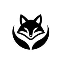 A minimalist black and white featuring a stylized fox head encircled by embracing curved shapes, suggesting a protective or organic theme. vector