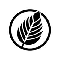 Black White Leaf A Simple, Circular Featuring a Single, Stylized Leaf with a Bold Outline, Against a Blank White Background. vector