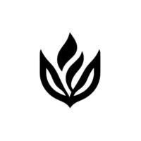 Minimalist Black and White Abstract leaf or flamelike form with three central elements encompassed by symmetrical outer shapes, simple . vector