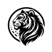 Bold Black and White Tiger Head Silhouette Within a Circular Frame, Exuding Strength and Wildlife Elegance. vector