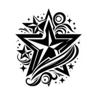 Black and White Starburst A stylized composition featuring overlapping stars, flowing lines, and minimalist aesthetic. vector