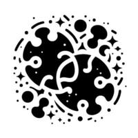 Abstract black and white circular with two overlapping, irregular shapes, surrounded by stars and dots, creating a symmetrical pattern. vector