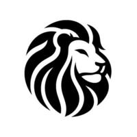 Striking Black and White Lion Head Regal Portrait with Flowing Mane, Simplified on a White Background. vector