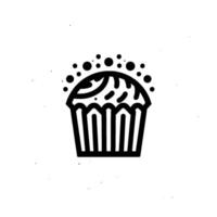 Monochrome Illustration of a stylized cupcake with intricate frosting detail and a halolike scattering of dots above. vector