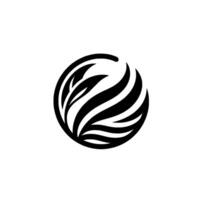Stylized Black and White A Circular with Leafy Elements and Abstract, Flowing Lines. vector