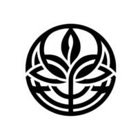 Black and White Circular Abstract Featuring Intertwined Leaves and Geometric Shapes, Symbolizing Growth and Harmony. vector