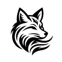Stylized Black and White Fox Head Silhouette with Curved Pattern and Detailed Fur on a White Backdrop vector