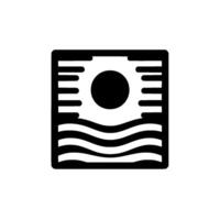 Black and white minimalist landscape Sun, stylized waves, and linear vegetation within a square frame, evoking nature and simplicity. vector