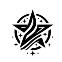 Bold, Modern Black White Star , Geometric Shape with Circle Accent and Small Stars vector