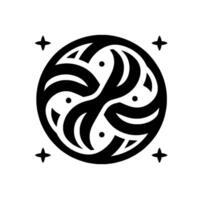 Intricate Black White Circular Geometric , Featuring Intertwined Abstract Shapes, Dots, and Four Crosslike Symbols. vector