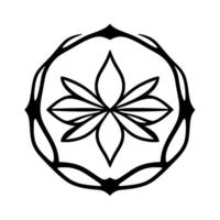 Simple Black and White Floral Mandala with Eight Petals Inside a Textured, Octagonal Frame, Ideal for Logos and Designs. vector