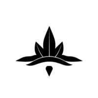 Stylized symmetrical black floral emblem, simple on white background, resembling a lotus or abstract flower. vector