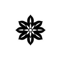 Symmetrical Black Floral Illustration on a White Background, Featuring Eight Petals and a Central Circular Core. vector