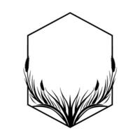Minimalist Black and White Geometric Frame with stylized Wheat Grass, Elegant Botanical , NatureInspired. vector