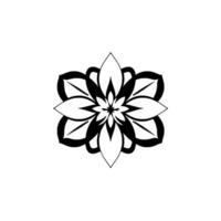 Intricate Black and White Mandala A symmetrical floral with alternating petal layers creating a visually balanced and geometric pattern on a pristine white background. vector