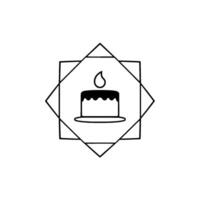 Minimalist Black White Birthday Cake with Lit Candle Inside Geometric Frame, Simple Clean . vector