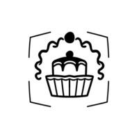 Elegant Black and White Cupcake Illustration with Decorative Elements and Geometric Frame. vector