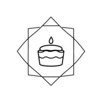 Minimalist Line Art A Birthday Cake with a Single Candle Centered in Geometric Frames, Isolated on White. vector