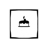 Minimalist Black Silhouette Birthday Cake Centered in White Square with Border, Abstract Concept, Celebration vector
