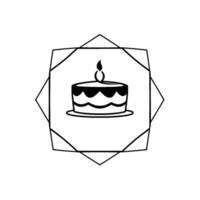 Minimalist Black and White Illustration of a Birthday Cake with a Lit Candle Inside a Geometric Polygon Frame. vector