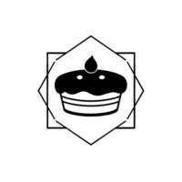Black and white cake within a square and diamondshaped frame, featuring a droplike topping and simple, modern . vector