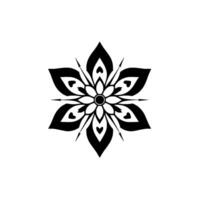 Symmetric Black and White Floral Mandala with Interlocking Petal Shapes and a Central Circular Detail on a White Background. vector