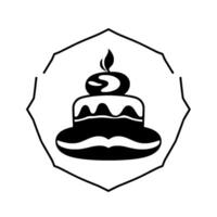 Minimalist Black and White Birthday Cake with a Single Candle, Contained Within a Decorative Polygon vector