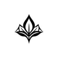 Stylized black and white symmetrical floral emblem on a clean white background with a sharp, modern, elegant and refined aesthetic. vector