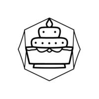 Minimalist, BlackandWhite Layered Cake Illustration with Candle and Decorative Octagon Frame. vector