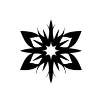 Symmetrical, stylized black and white floral , a starlike composition with pointed petals, emanating from a central point of light. vector