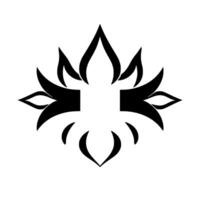 Symmetrical black floral with pointed petals, sharp lines, and open central space on a white background. vector