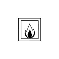 Isolated Black Flame Symbol Inside a Square Frame, Indicating Flammability on a Clean White Background. vector