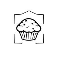 Simple BW Bakery Featuring a Muffin with Chocolate Chips Enclosed in a BadgeLike Frame. vector