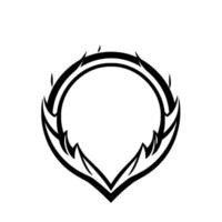 Bold Black and White Ornamental Emblem, Featuring a Rounded, FlameEmbellished Shape on a White Background. vector