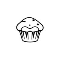 A minimalist line art illustration of a single blueberry muffin on a plain white background, conveying simplicity and a bakery aesthetic. vector