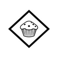 A minimalist black and white image featuring a muffin symbol nestled within a diamond frame, symbolizing baked goods or treats. vector