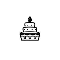 Minimalist Black and White Illustration of a ThreeTiered Cake with a Single Candle Flame on a White Background. vector