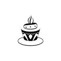 Minimalist Black and White Cupcake Illustration with Decorative Pattern and Topper on a White Background. vector