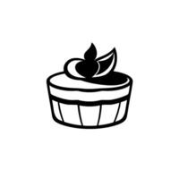 Simple black and white cupcake illustration featuring a decorative topping with leaf and swirl elements, set against a clean white backdrop. vector
