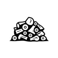 Abstract pile of stylized, organic shapes with circular details, rendered in bold black lines against a pure white background, evoking a geometric, minimalist aesthetic. vector