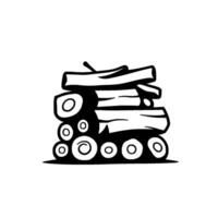 Black and white wood pile illustration, logs stacked in a neat pattern, ideal for camping or rustic themes, minimalist . vector