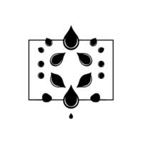 Abstract symmetrical black and white geometric illustration with a rectangle frame and water dropletlike shapes. vector