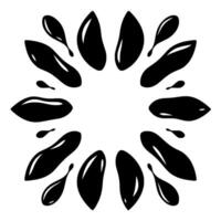 Circular black ink splash or droplet composition on white background, abstract modern minimalist resembling a stylized flower or burst. vector